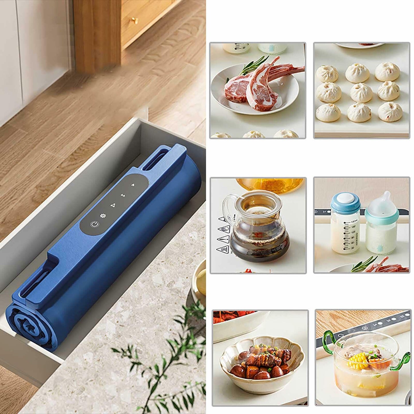 Generic Electric Food Warming Mat 26x15 Inch Silicone Blue Adjustable Modes